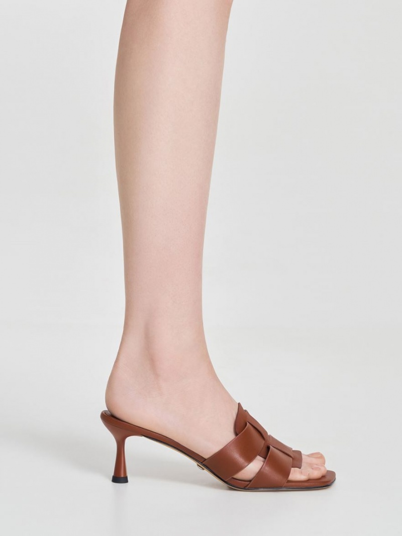 Mules Charles & Keith Trichelle Interwoven Piele Spool Heel Maro Inchis | 379FPCLMK