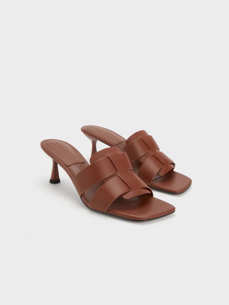 Mules Charles & Keith Trichelle Interwoven Piele Spool Heel Maro Inchis | 379FPCLMK