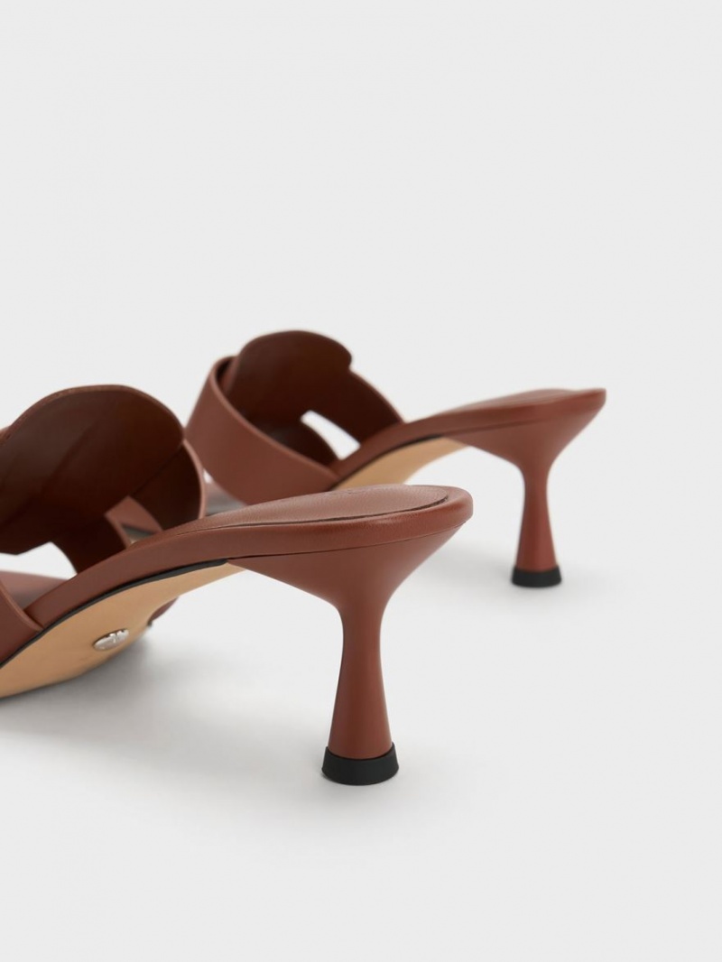 Mules Charles & Keith Trichelle Interwoven Piele Spool Heel Maro Inchis | 379FPCLMK