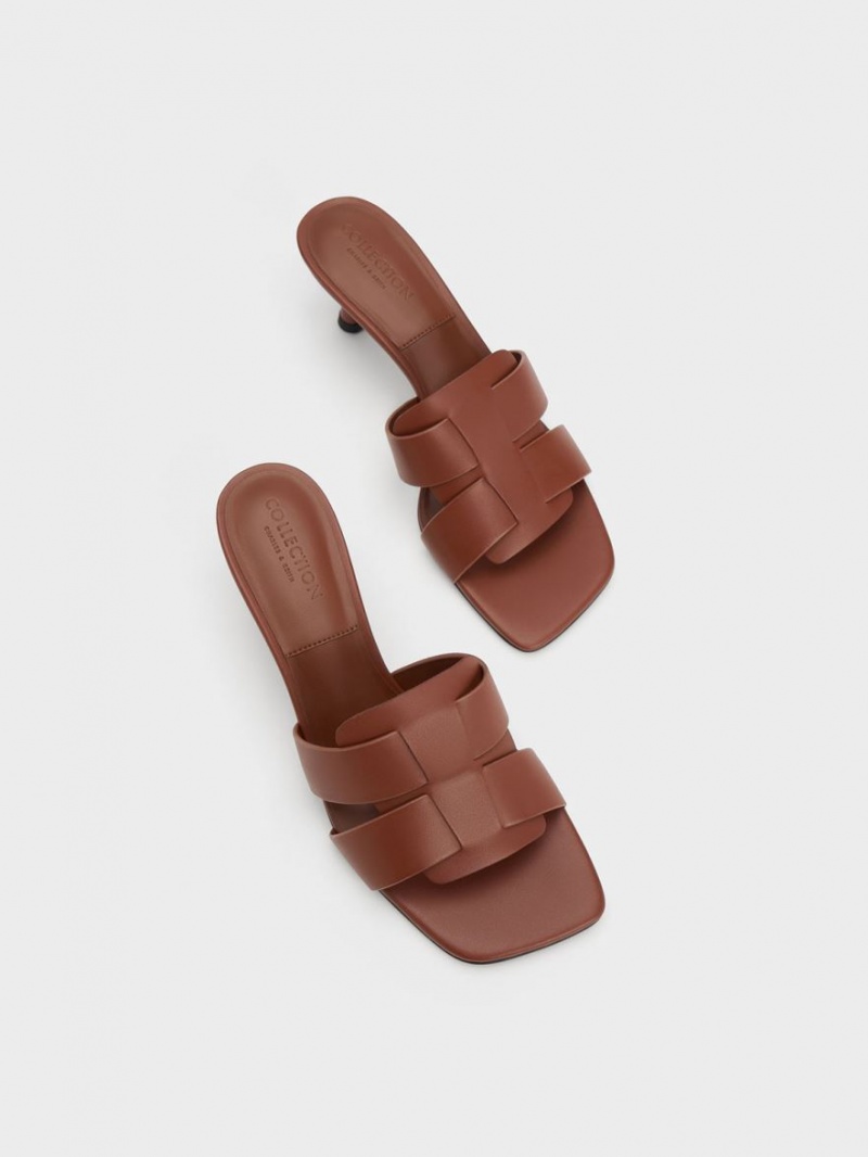 Mules Charles & Keith Trichelle Interwoven Piele Spool Heel Maro Inchis | 379FPCLMK