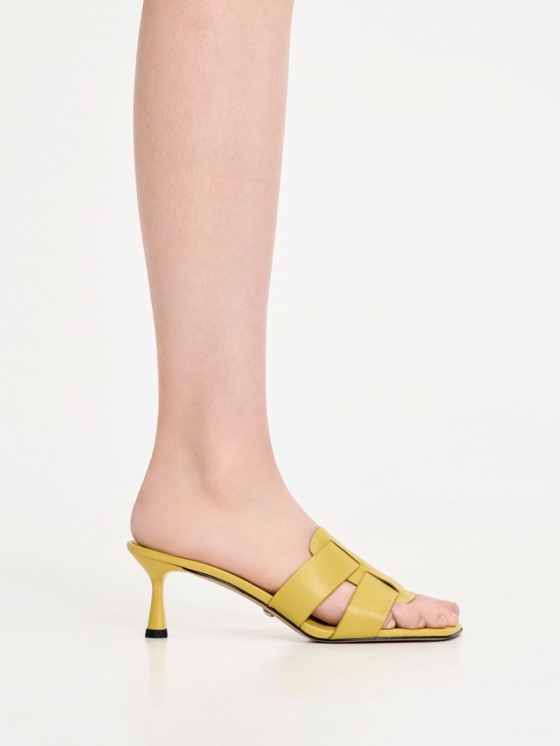 Mules Charles & Keith Trichelle Interwoven Piele Spool Heel Galbeni | 816ZHQTKP