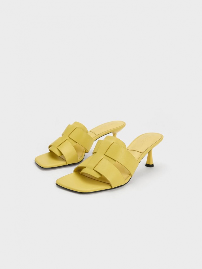 Mules Charles & Keith Trichelle Interwoven Piele Spool Heel Galbeni | 816ZHQTKP