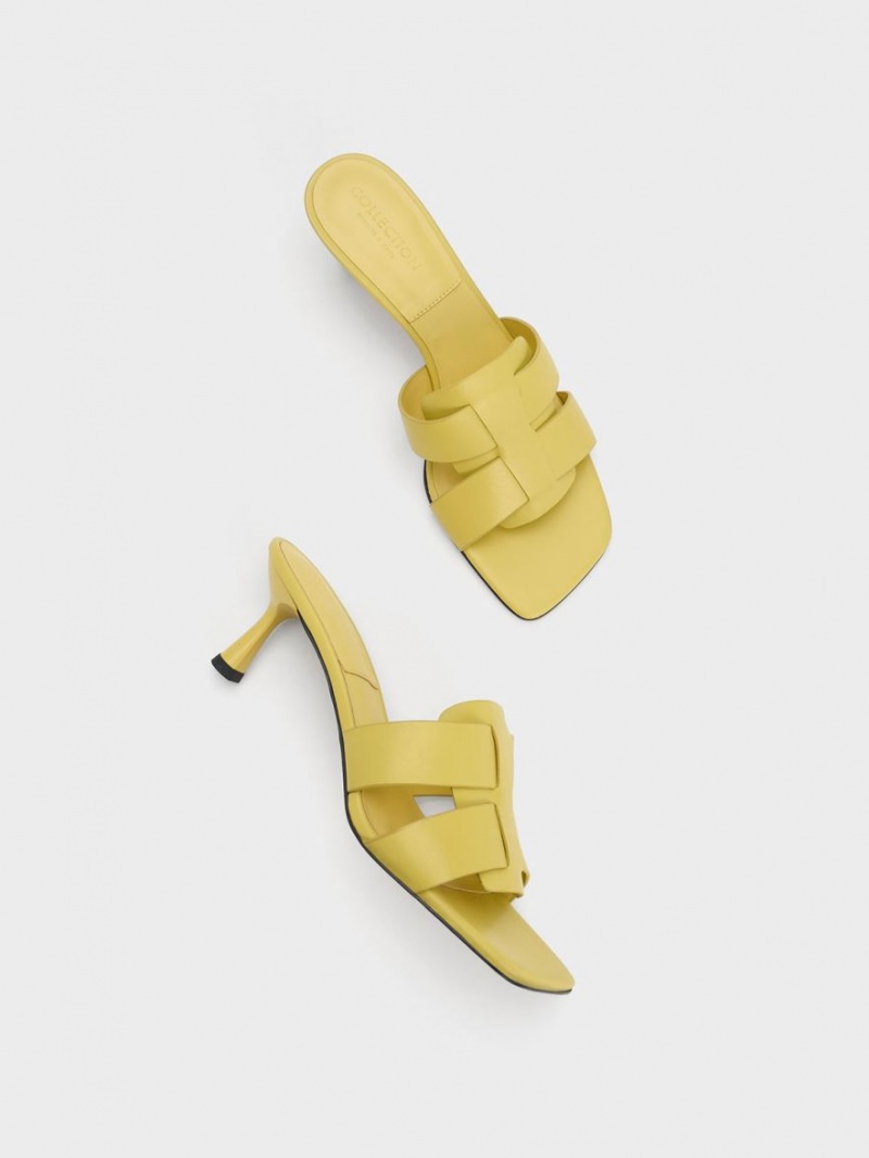 Mules Charles & Keith Trichelle Interwoven Piele Spool Heel Galbeni | 816ZHQTKP