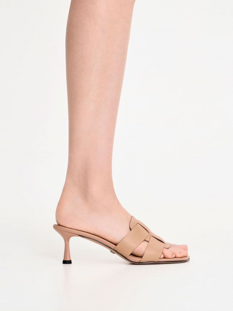 Mules Charles & Keith Trichelle Interwoven Piele Spool Heel Bej | 758VSFAXM
