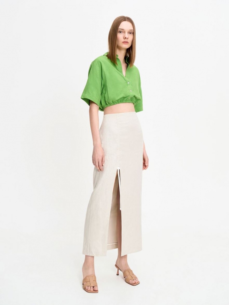 Mules Charles & Keith Trichelle Interwoven Piele Spool Heel Bej | 758VSFAXM