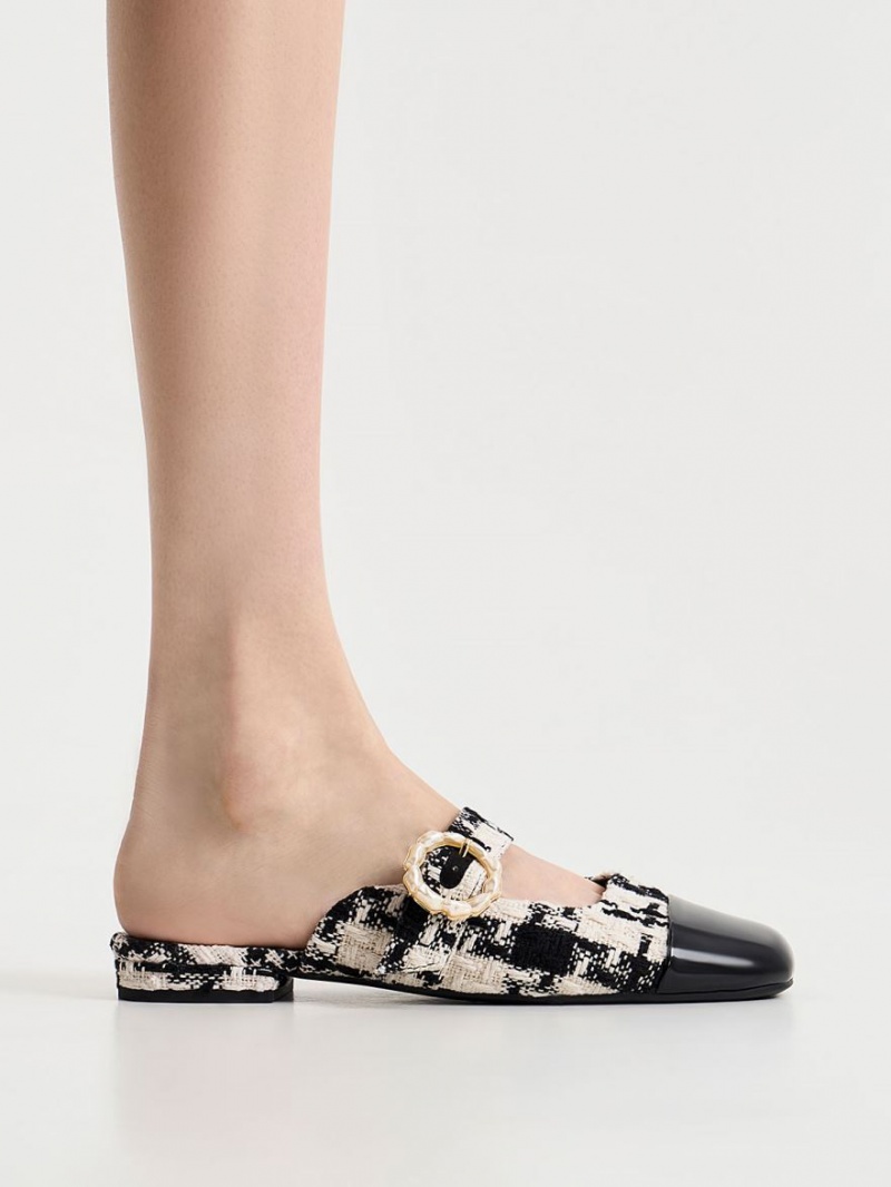 Mules Charles & Keith Tweed Pearl Cu Catarama Mary Jane Negrii | 869RLJPKX