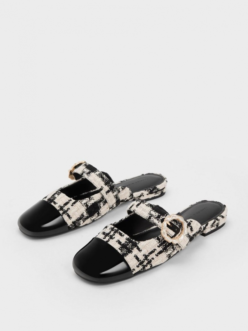 Mules Charles & Keith Tweed Pearl Cu Catarama Mary Jane Negrii | 869RLJPKX