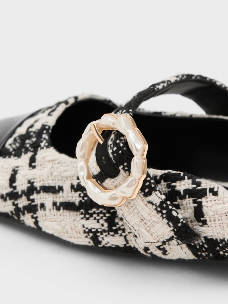 Mules Charles & Keith Tweed Pearl Cu Catarama Mary Jane Negrii | 869RLJPKX