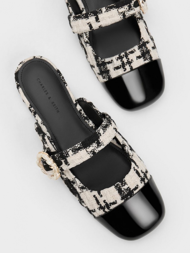 Mules Charles & Keith Tweed Pearl Cu Catarama Mary Jane Negrii | 869RLJPKX
