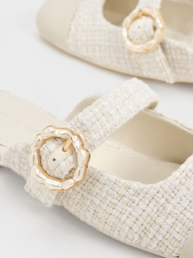 Mules Charles & Keith Tweed Pearl Cu Catarama Mary Jane Albi | 546ZFURSK