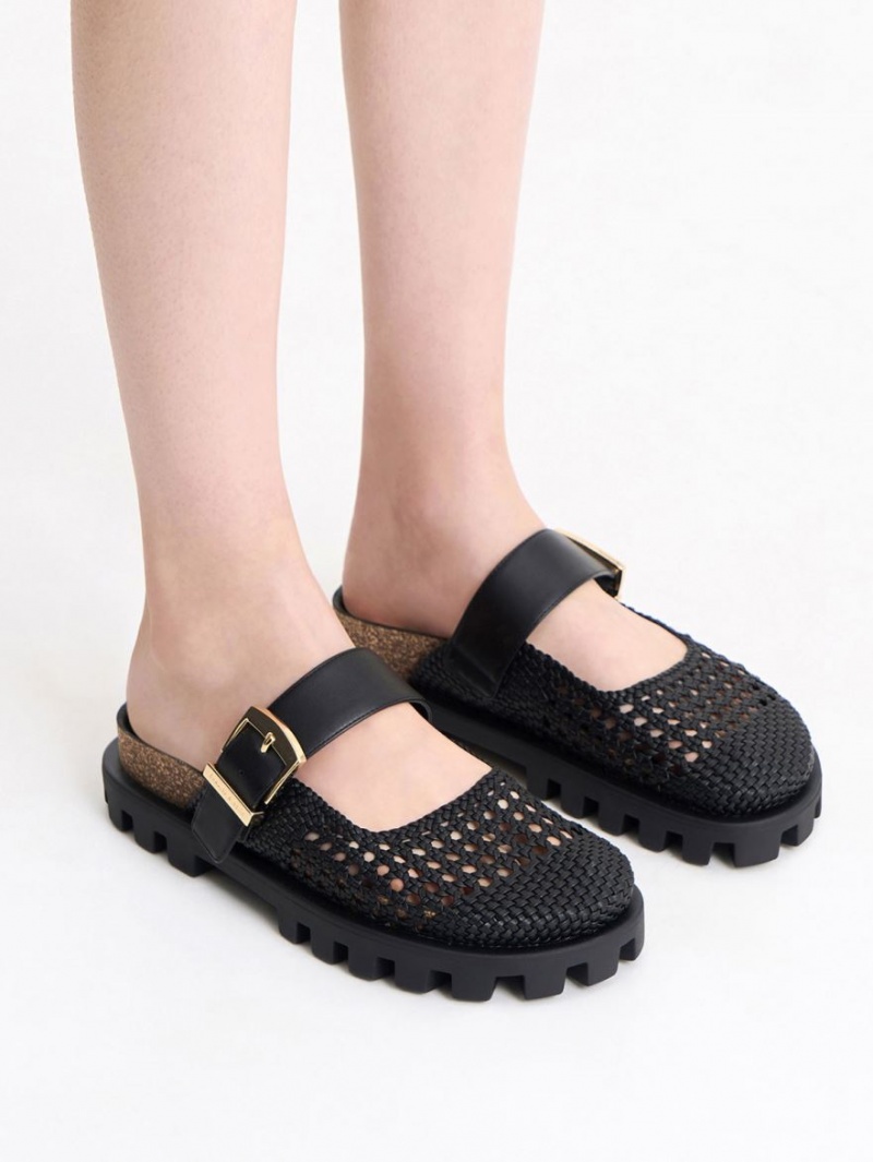 Mules Charles & Keith Woven Buckled Plati Negrii | 428CUVFNO