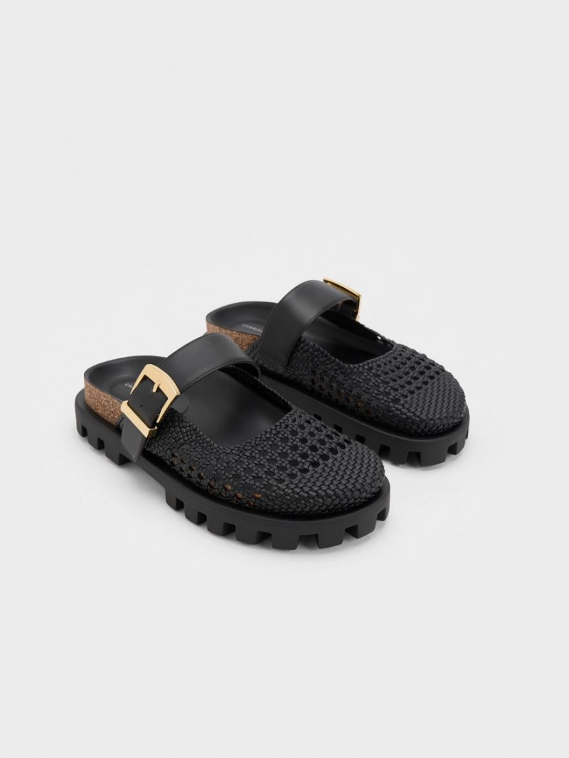 Mules Charles & Keith Woven Buckled Plati Negrii | 428CUVFNO