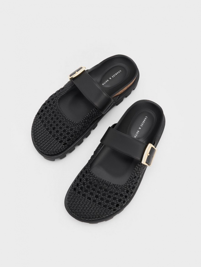 Mules Charles & Keith Woven Buckled Plati Negrii | 428CUVFNO