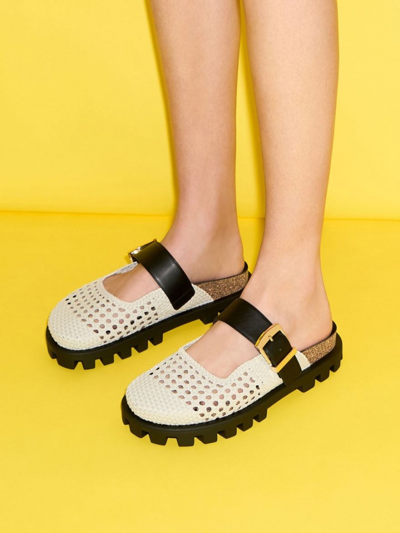 Mules Charles & Keith Woven Buckled Plati Albi | 976PCUJBV