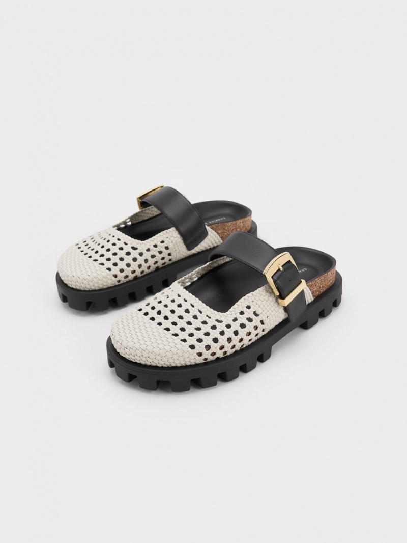 Mules Charles & Keith Woven Buckled Plati Albi | 976PCUJBV