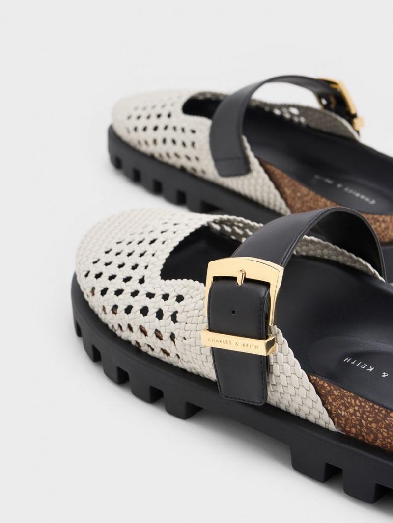 Mules Charles & Keith Woven Buckled Plati Albi | 976PCUJBV