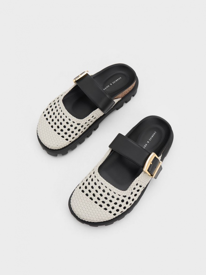 Mules Charles & Keith Woven Buckled Plati Albi | 976PCUJBV
