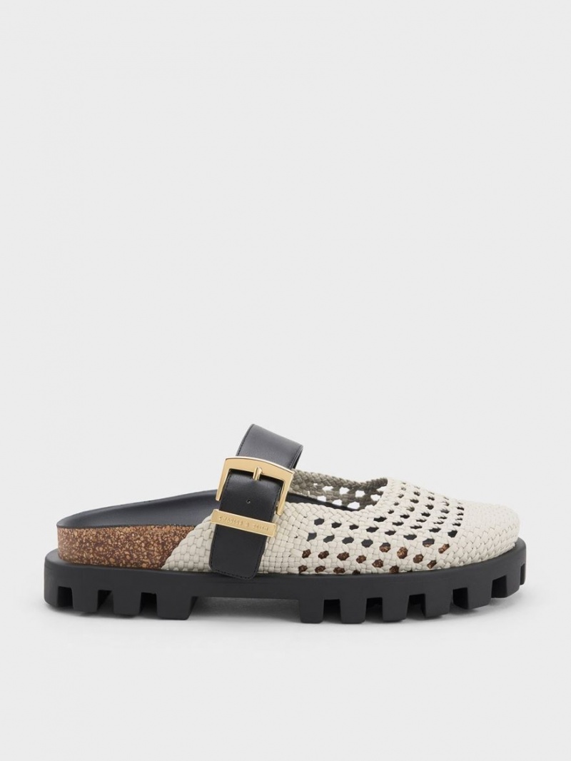 Mules Charles & Keith Woven Buckled Plati Albi | 976PCUJBV