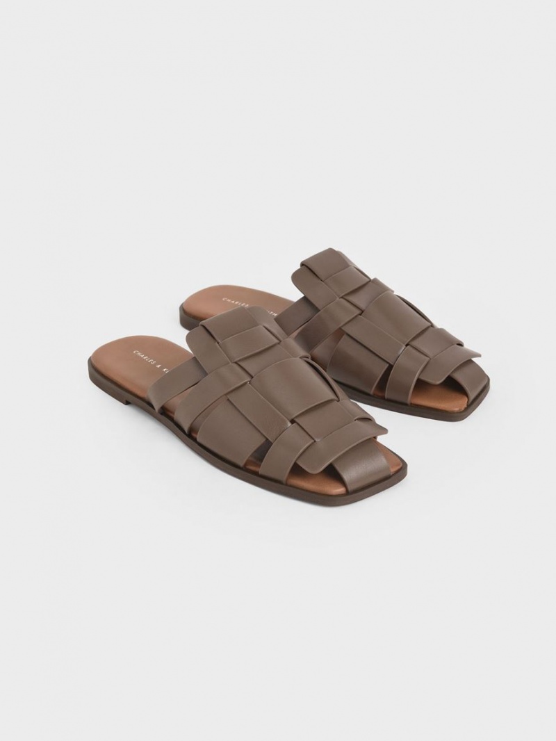 Mules Charles & Keith Woven Plati Maro Inchis | 840LENCDQ