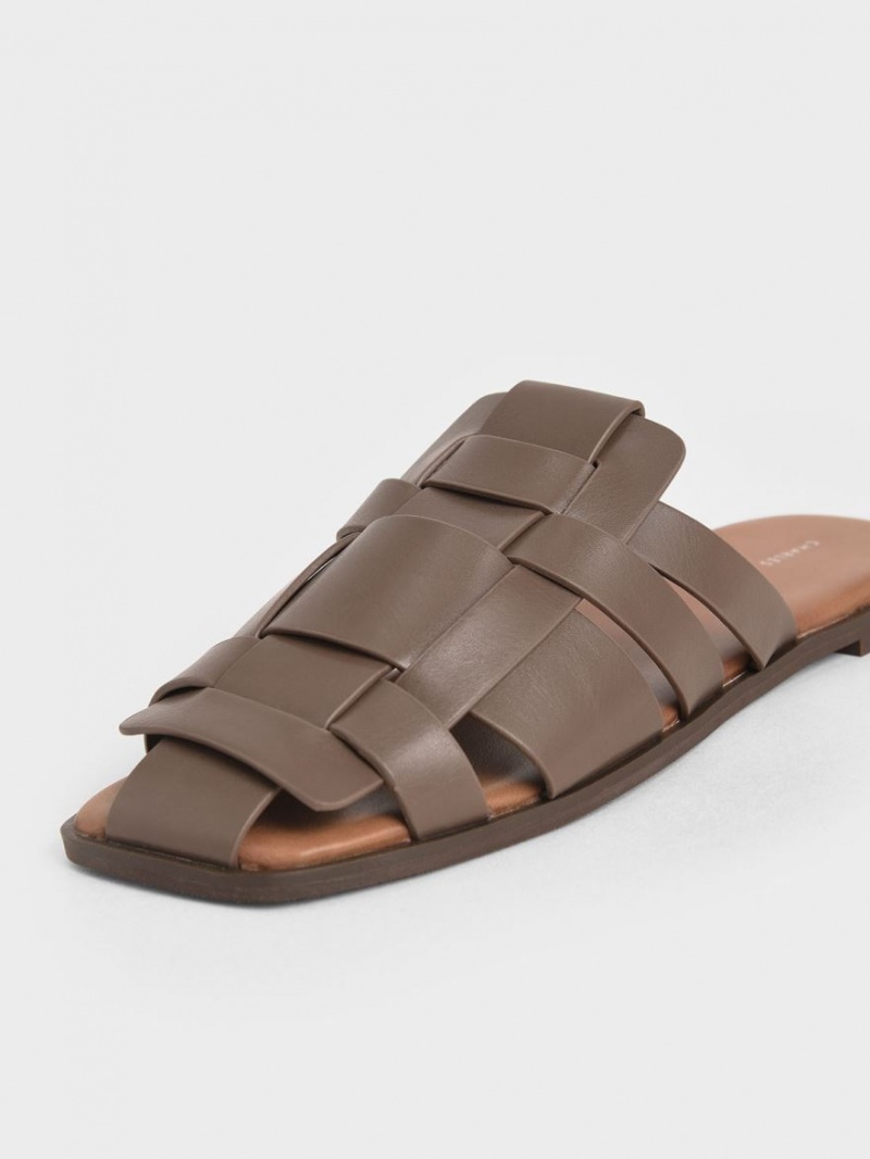 Mules Charles & Keith Woven Plati Maro Inchis | 840LENCDQ