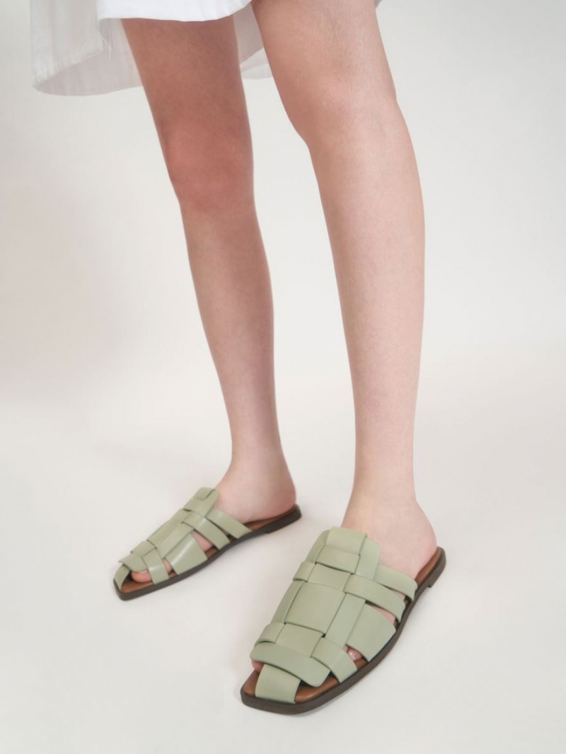 Mules Charles & Keith Woven Plati Verde Menta | 637KCTJVF