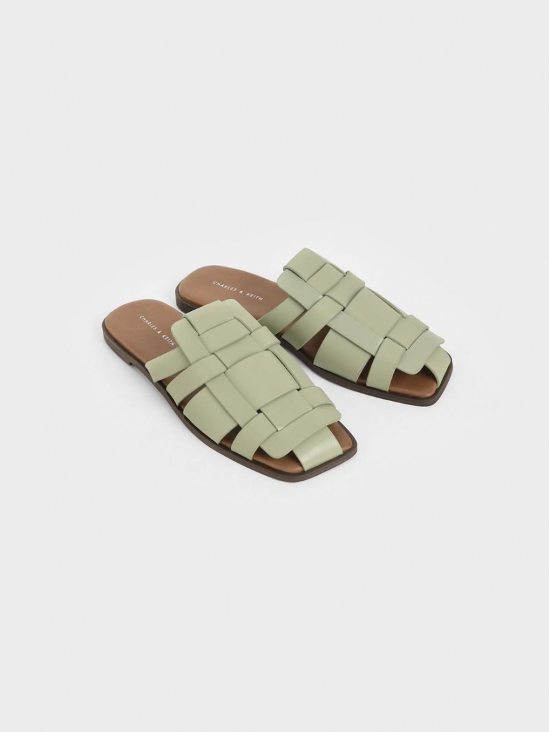 Mules Charles & Keith Woven Plati Verde Menta | 637KCTJVF