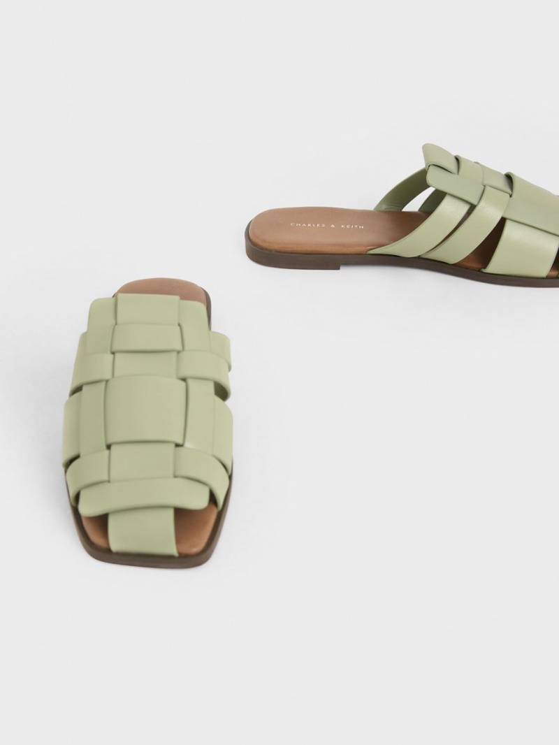 Mules Charles & Keith Woven Plati Verde Menta | 637KCTJVF