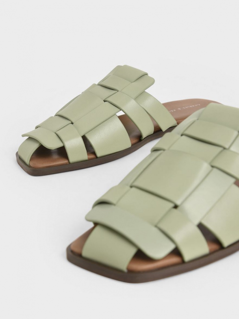 Mules Charles & Keith Woven Plati Verde Menta | 637KCTJVF