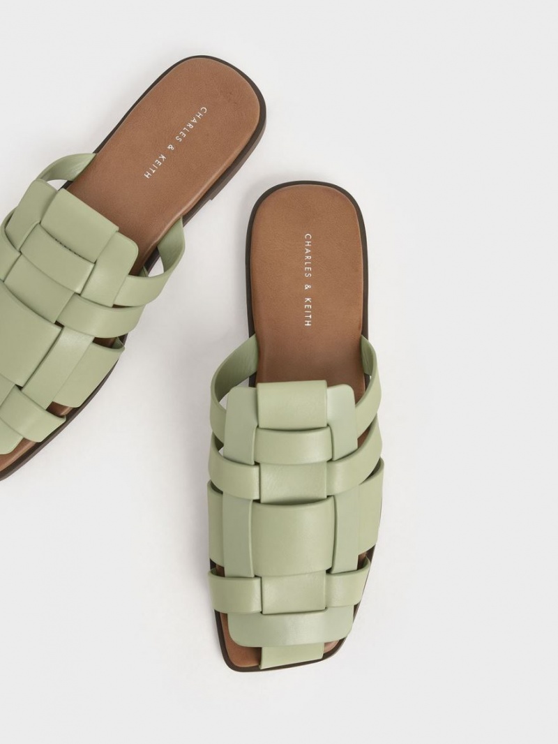 Mules Charles & Keith Woven Plati Verde Menta | 637KCTJVF