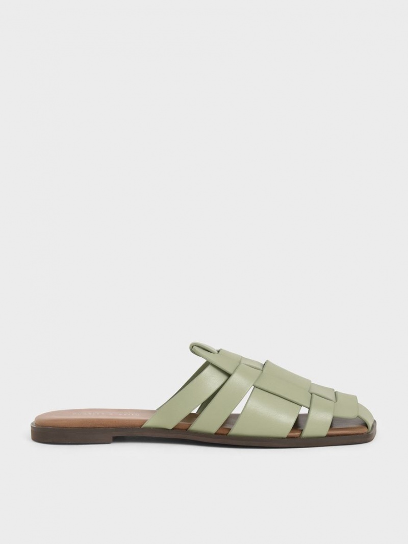 Mules Charles & Keith Woven Plati Verde Menta | 637KCTJVF