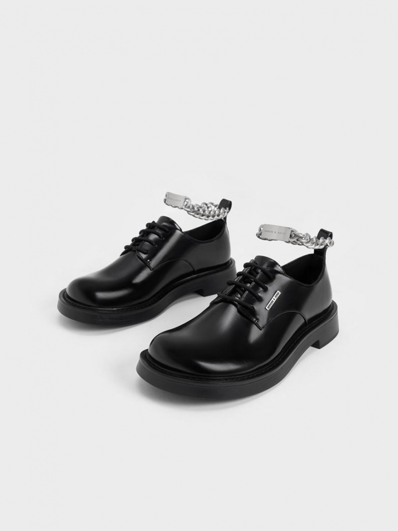 Pantofi Derby Charles & Keith Grosolan Chain Negrii | 178MLZPEX