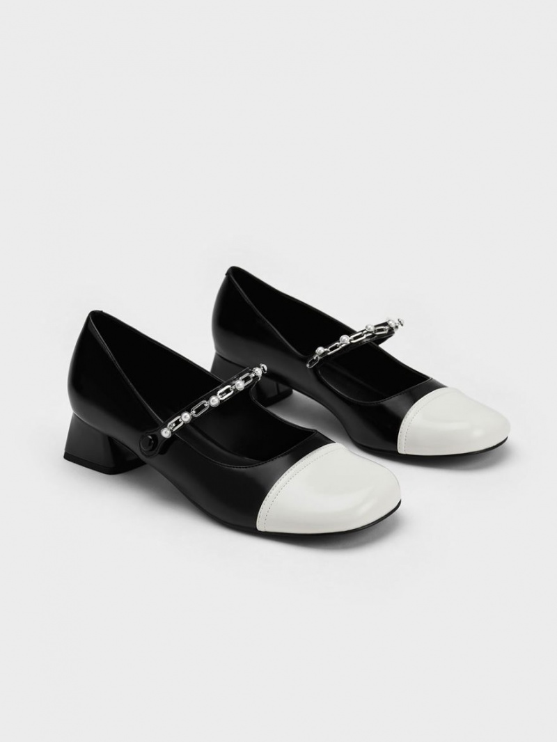 Pantofi Mary Jane Charles & Keith Beaded Chain-Link Negrii | 492WYBEQZ