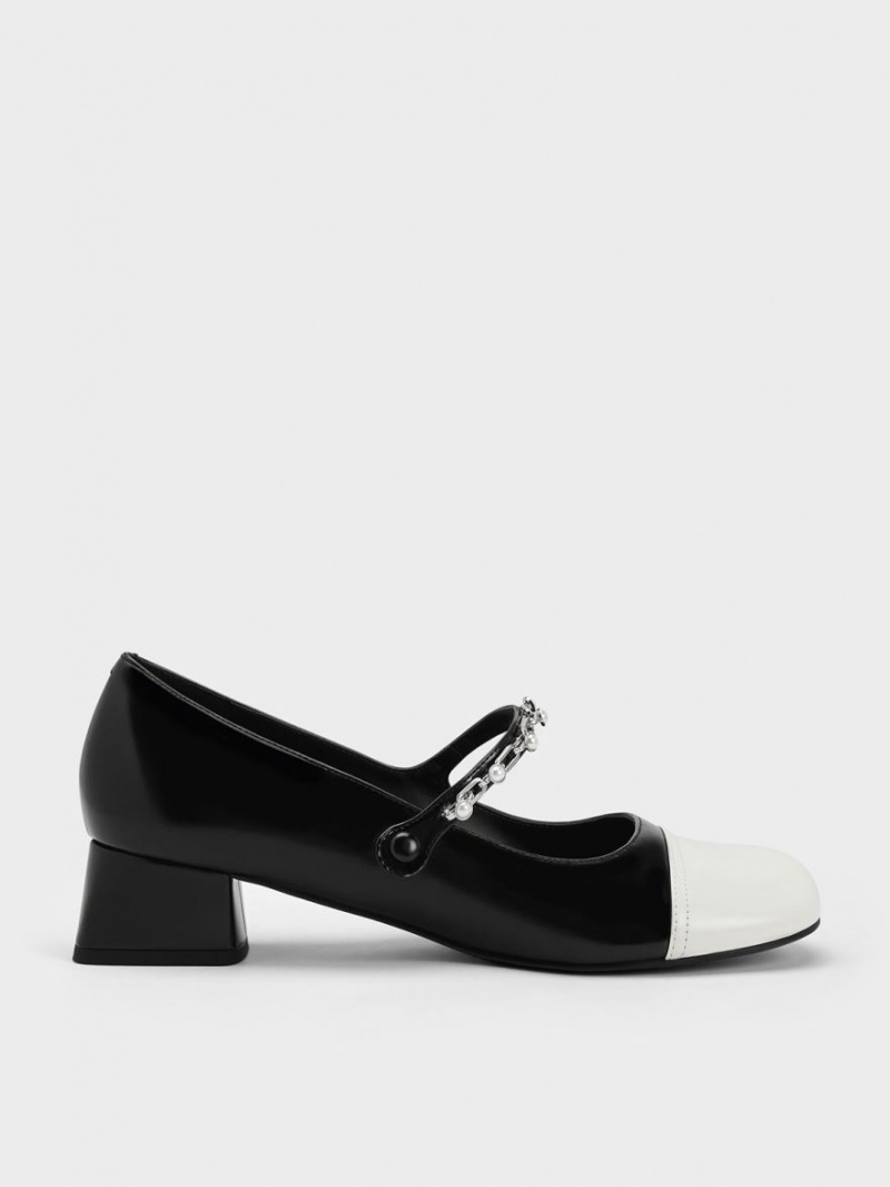 Pantofi Mary Jane Charles & Keith Beaded Chain-Link Negrii | 492WYBEQZ