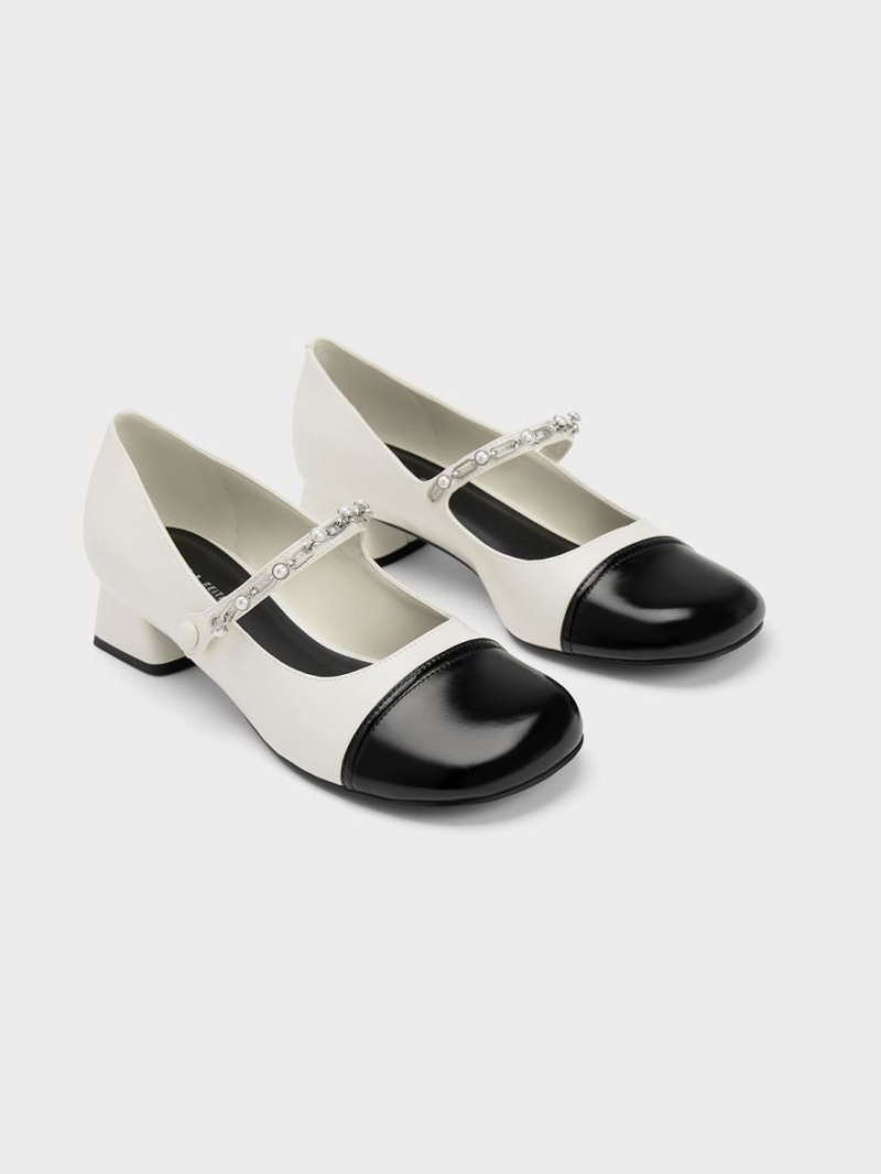 Pantofi Mary Jane Charles & Keith Beaded Chain-Link Albi | 259IBCXES