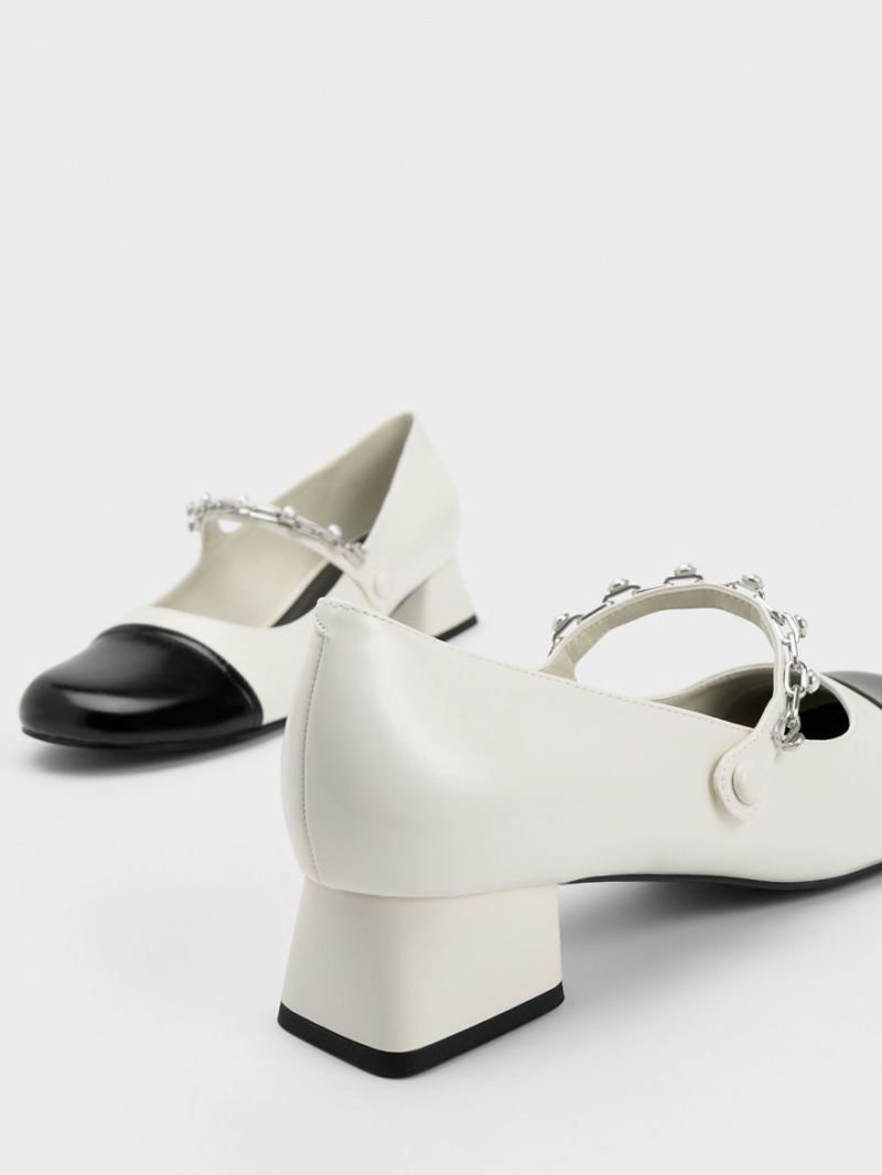Pantofi Mary Jane Charles & Keith Beaded Chain-Link Albi | 259IBCXES