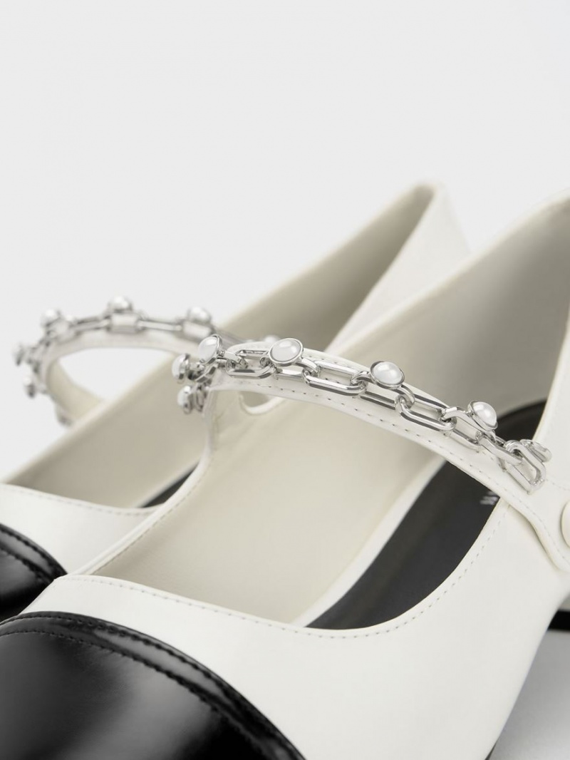Pantofi Mary Jane Charles & Keith Beaded Chain-Link Albi | 259IBCXES