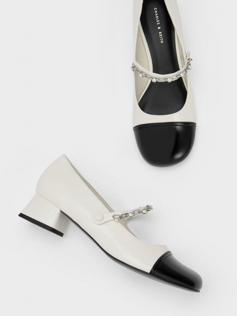 Pantofi Mary Jane Charles & Keith Beaded Chain-Link Albi | 259IBCXES