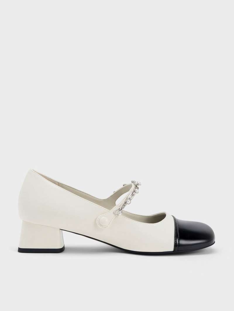 Pantofi Mary Jane Charles & Keith Beaded Chain-Link Albi | 259IBCXES