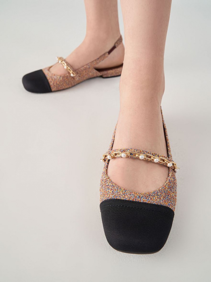 Pantofi Mary Jane Charles & Keith Beaded Chain-Link Terry Cloth & Grosgrain Slingback Rosii | 674BQPOWD