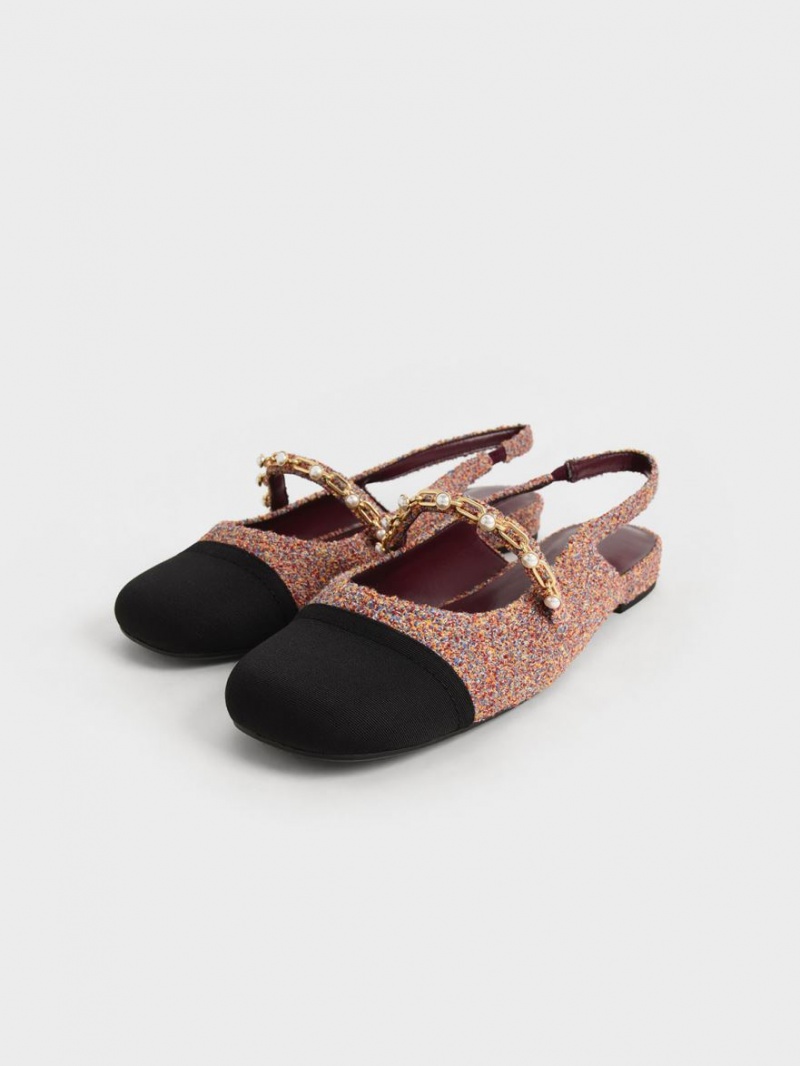 Pantofi Mary Jane Charles & Keith Beaded Chain-Link Terry Cloth & Grosgrain Slingback Rosii | 674BQPOWD