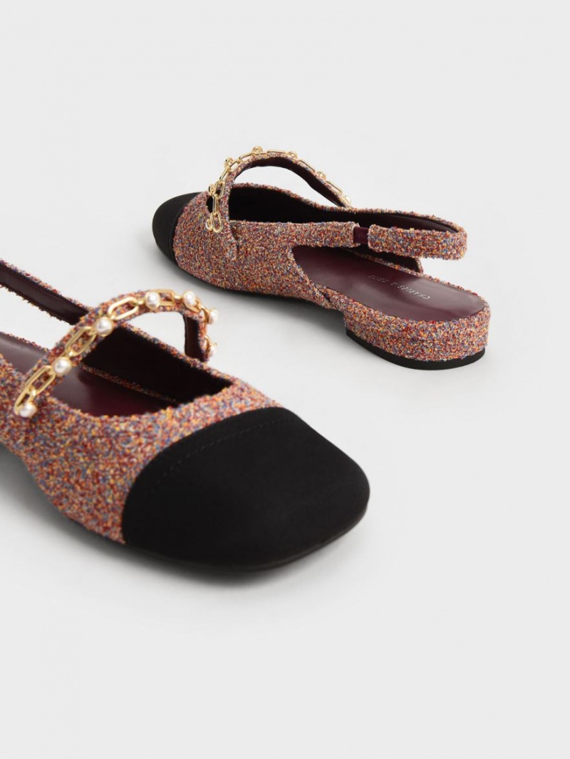 Pantofi Mary Jane Charles & Keith Beaded Chain-Link Terry Cloth & Grosgrain Slingback Rosii | 674BQPOWD