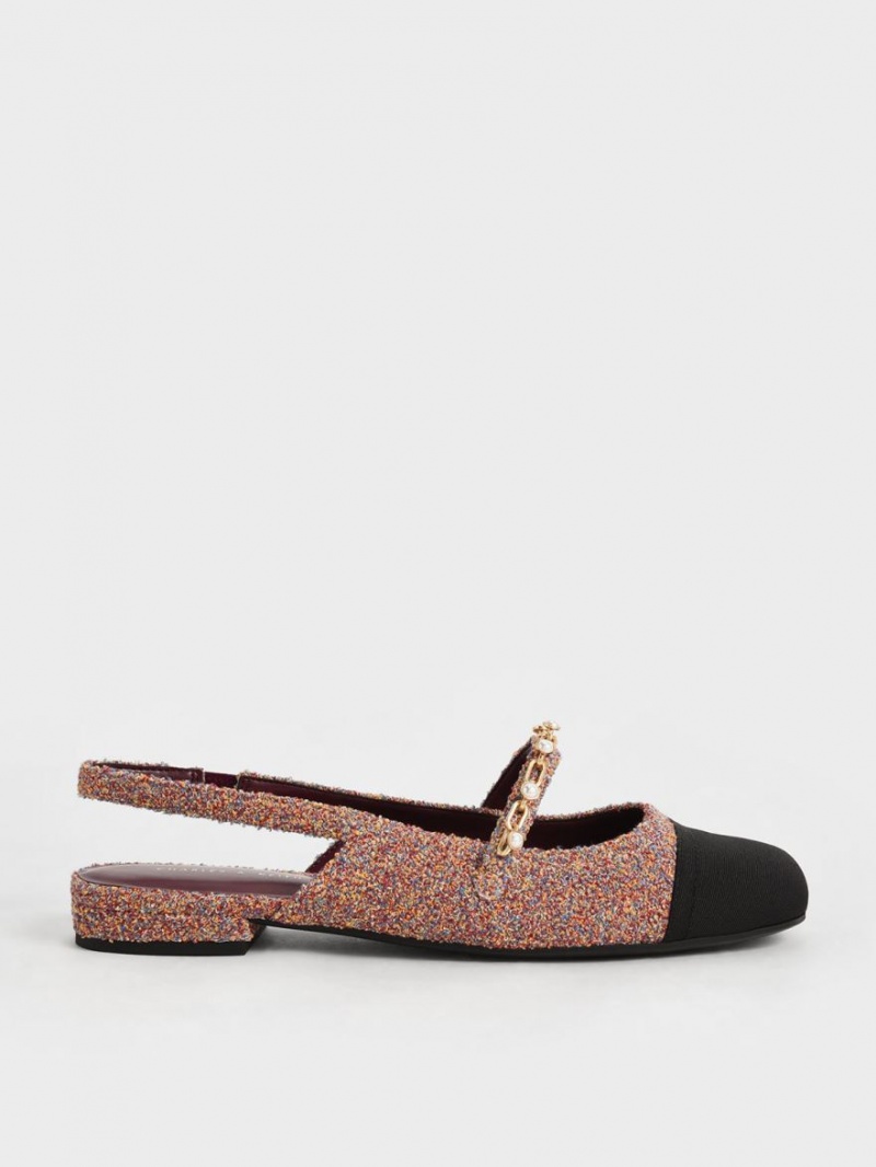 Pantofi Mary Jane Charles & Keith Beaded Chain-Link Terry Cloth & Grosgrain Slingback Rosii | 674BQPOWD