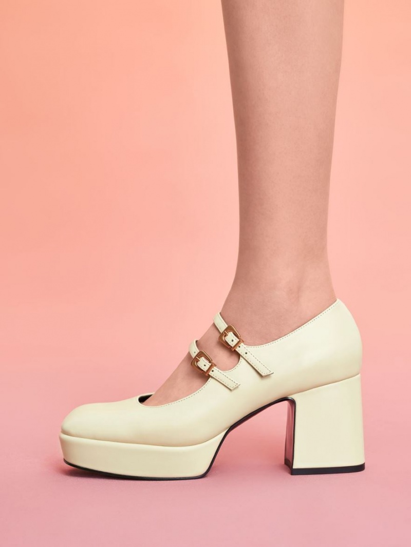 Pantofi Mary Jane Charles & Keith Block Heel Galbeni | 586HQFGTC