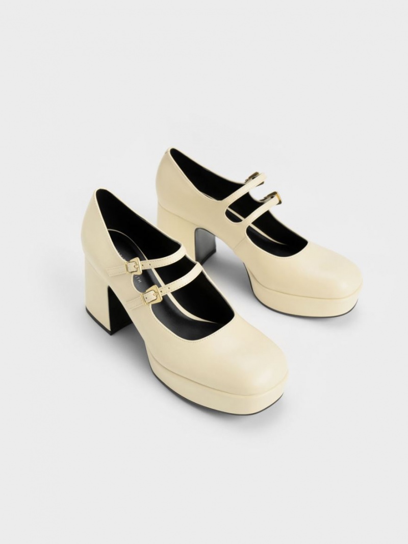 Pantofi Mary Jane Charles & Keith Block Heel Galbeni | 586HQFGTC