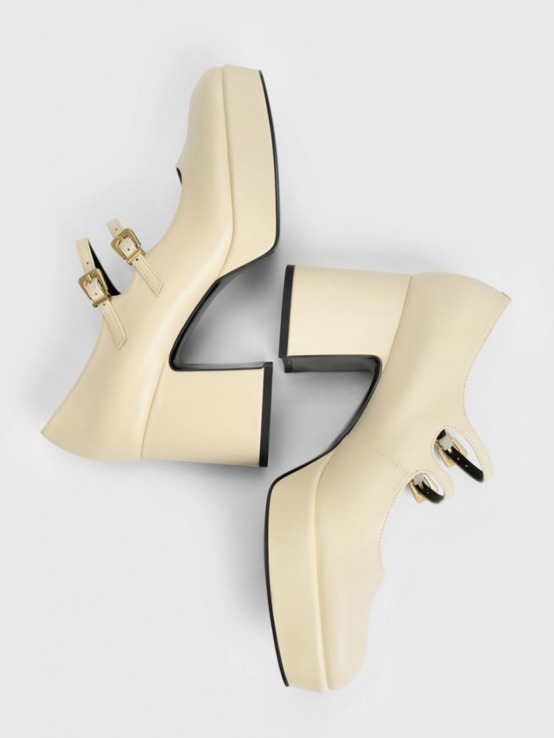Pantofi Mary Jane Charles & Keith Block Heel Galbeni | 586HQFGTC
