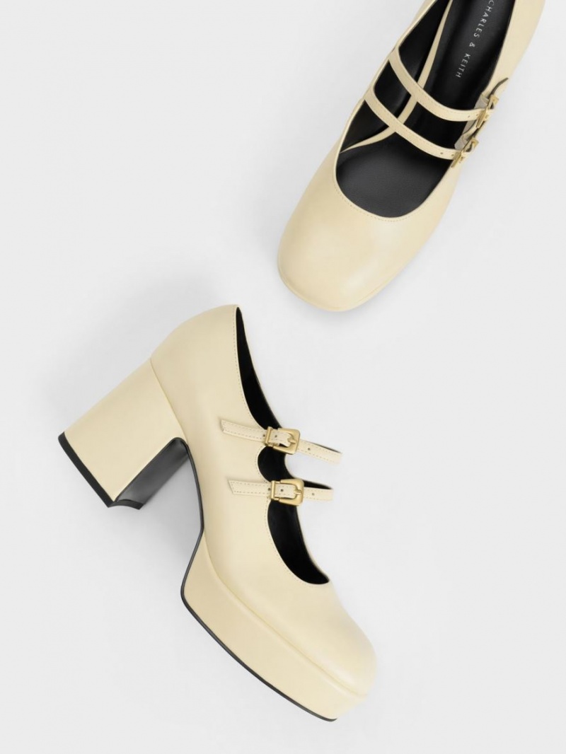 Pantofi Mary Jane Charles & Keith Block Heel Galbeni | 586HQFGTC