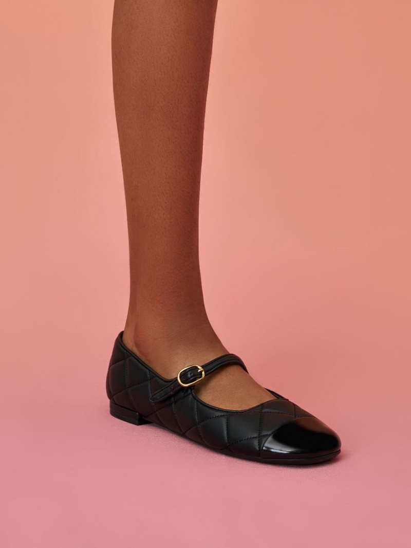 Pantofi Mary Jane Charles & Keith Bombeu-Cap Matlasat Negrii | 596ESPAXO