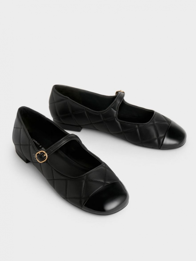 Pantofi Mary Jane Charles & Keith Bombeu-Cap Matlasat Negrii | 596ESPAXO