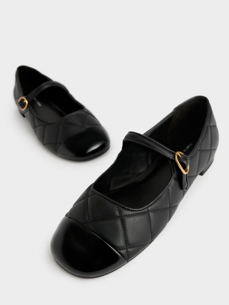 Pantofi Mary Jane Charles & Keith Bombeu-Cap Matlasat Negrii | 596ESPAXO