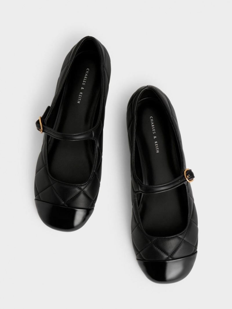 Pantofi Mary Jane Charles & Keith Bombeu-Cap Matlasat Negrii | 596ESPAXO